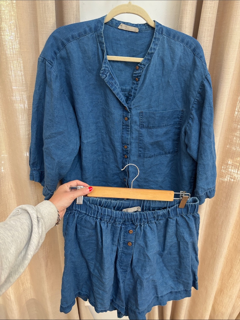 Everlane blue linen billow set